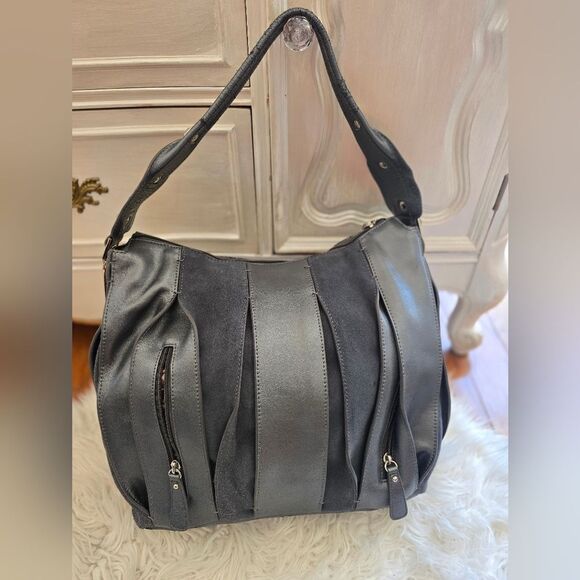 Vintage RARE Sharif Black and Gray Shoulder Bag with Metallic Emblem - Picture 10 of 16